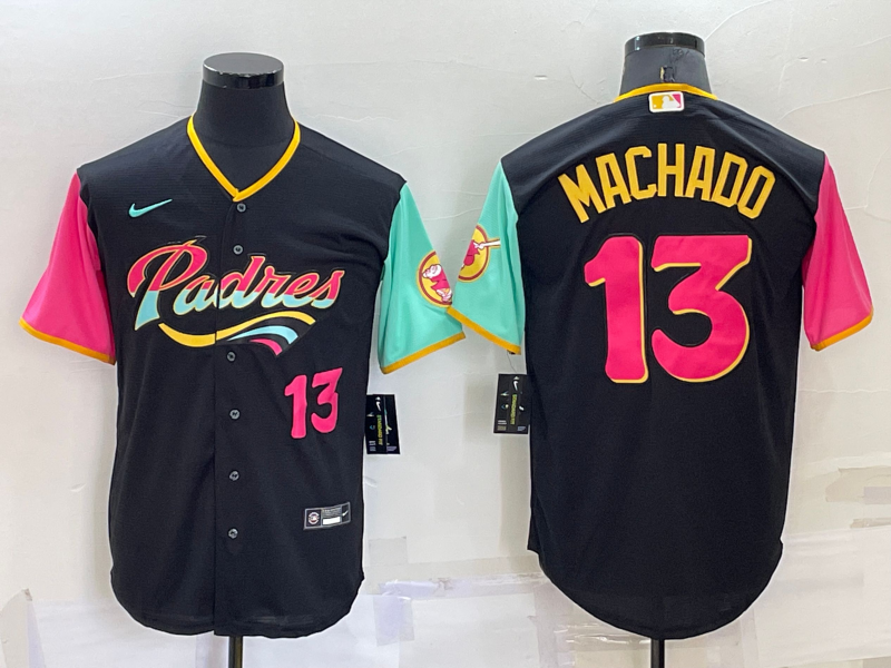 Men's San Diego Padres #13 Manny Machado 2022 Black City Connect Cool Base Stitched Jersey Men's San Diego Padres #13 Manny Machado 2022 Black City Connect Cool Base Stitched Jersey